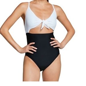 Speedo 1 piece Black Swimsuit White Bow
